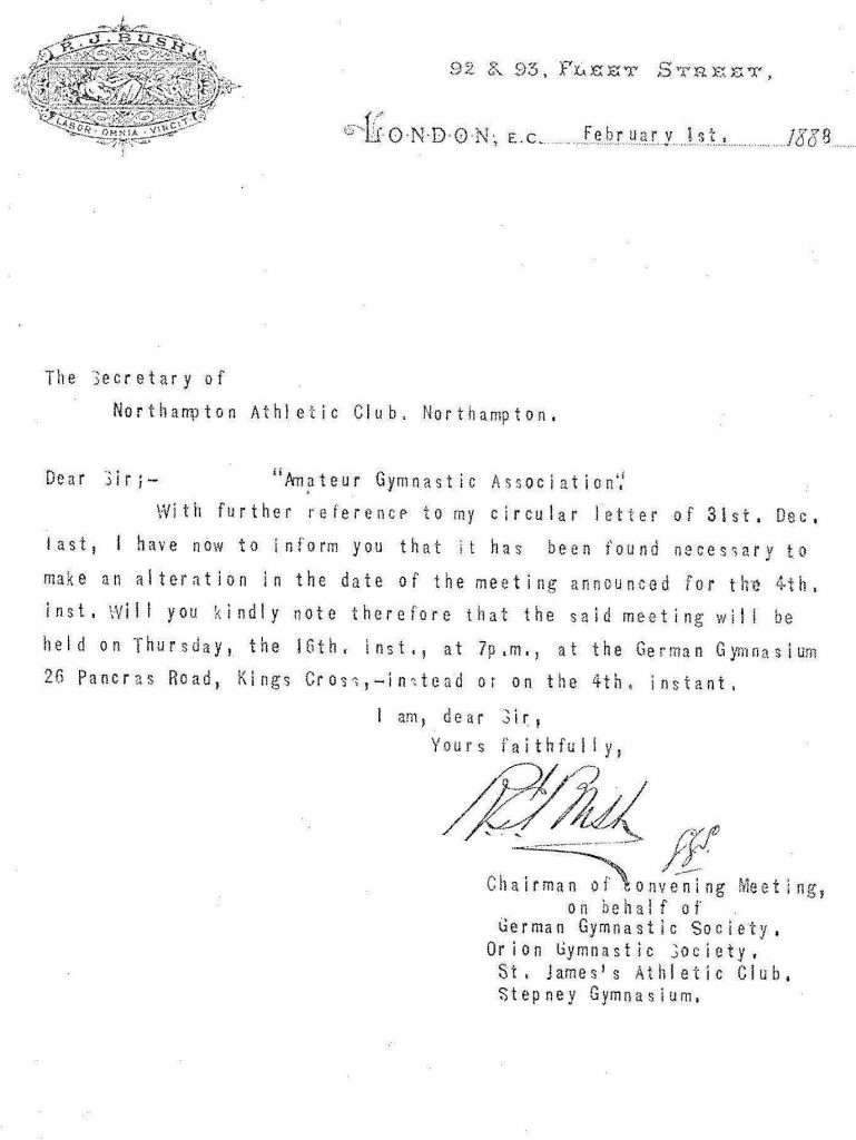 Letter to Northampton from German Gym Society 1888