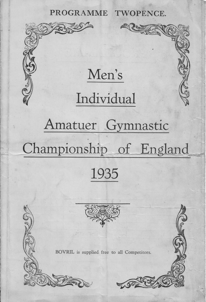 Men's Amateur Gymnastics Championships of England Programme 1935