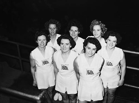 Part of the British Ladies’ team. From the left. Carrie Pollard, Pat Hirst, Dorothy Smith. Other four I am not sure of their names. 