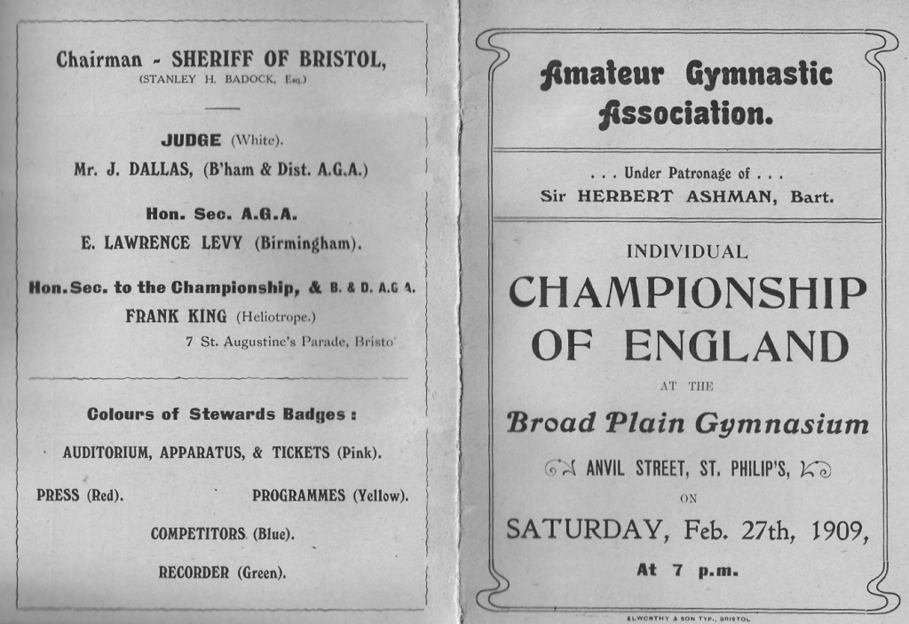 Programme - 1909 English Gymnastics Championships 