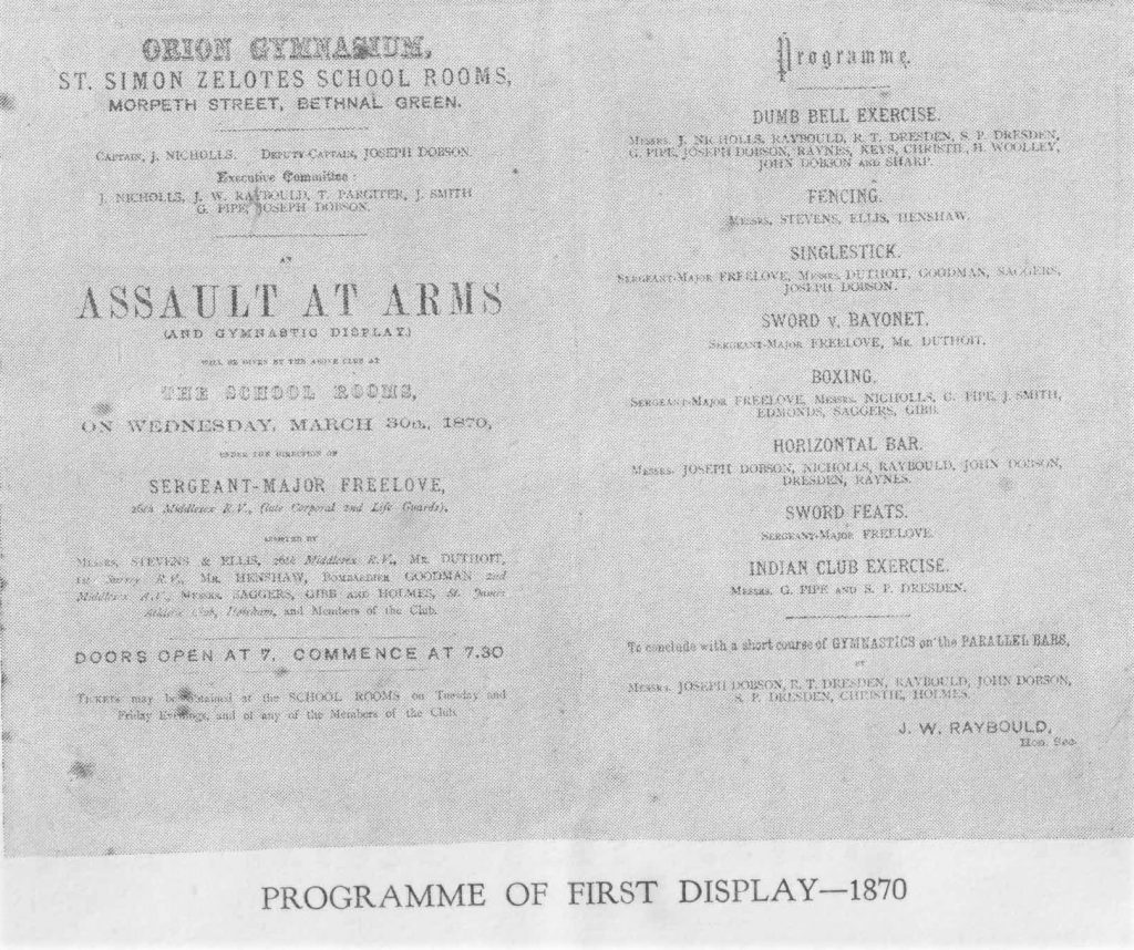 Programme of first Orion display 1870