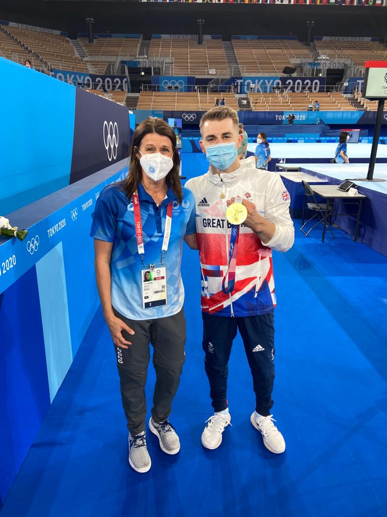 Lisa Gannon with Max Whitlock after winning Pommel gold in Tokyo