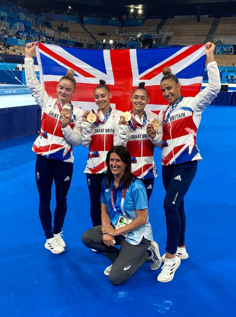 Lisa Gannon with Team GB Women's Artistic Team shortly after winning bronze in Tokyo