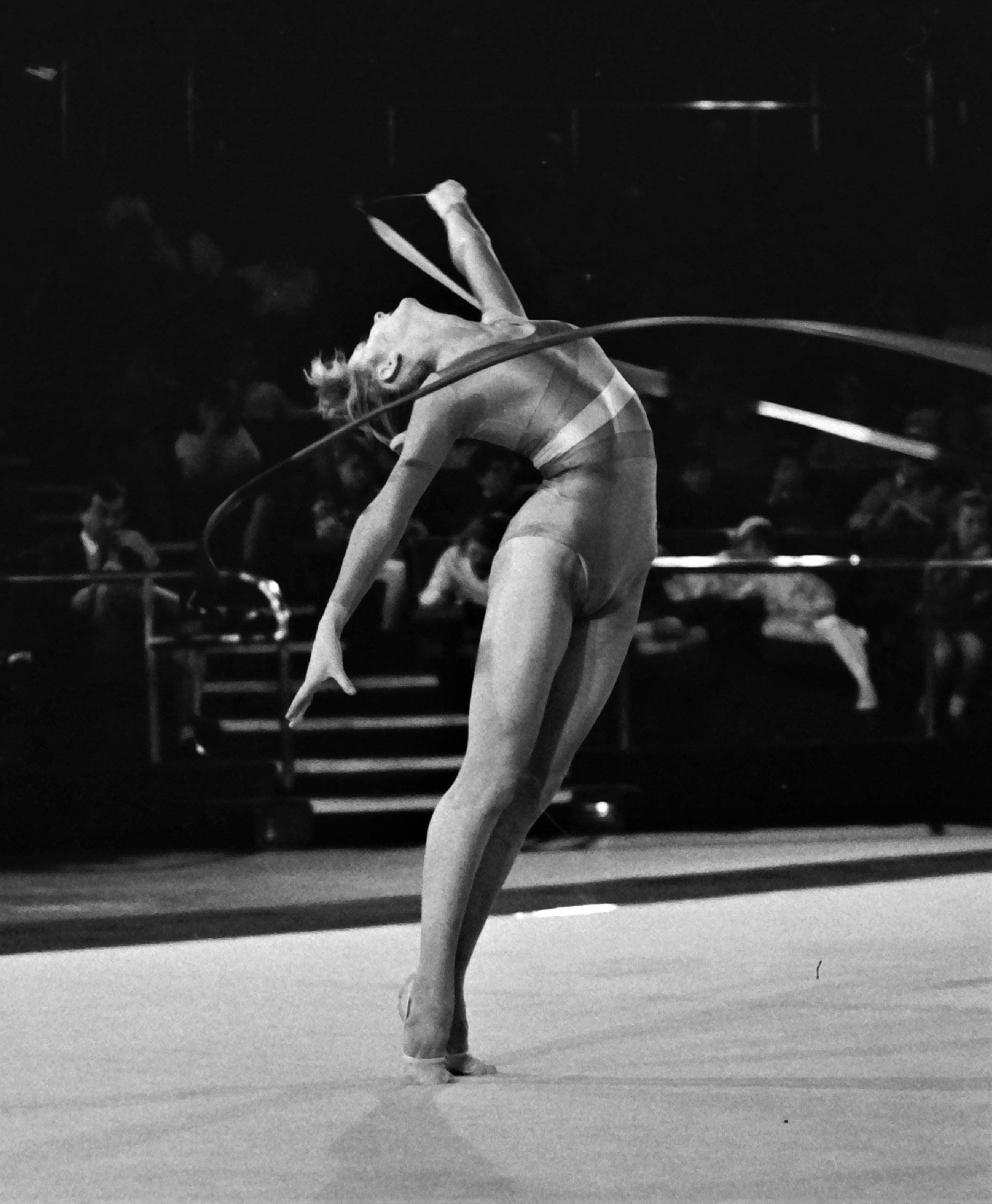 Above - British Gymnastics Rhythmic Champion Jacquie Leavy with ball in 1985 - photo Alan Burrows
