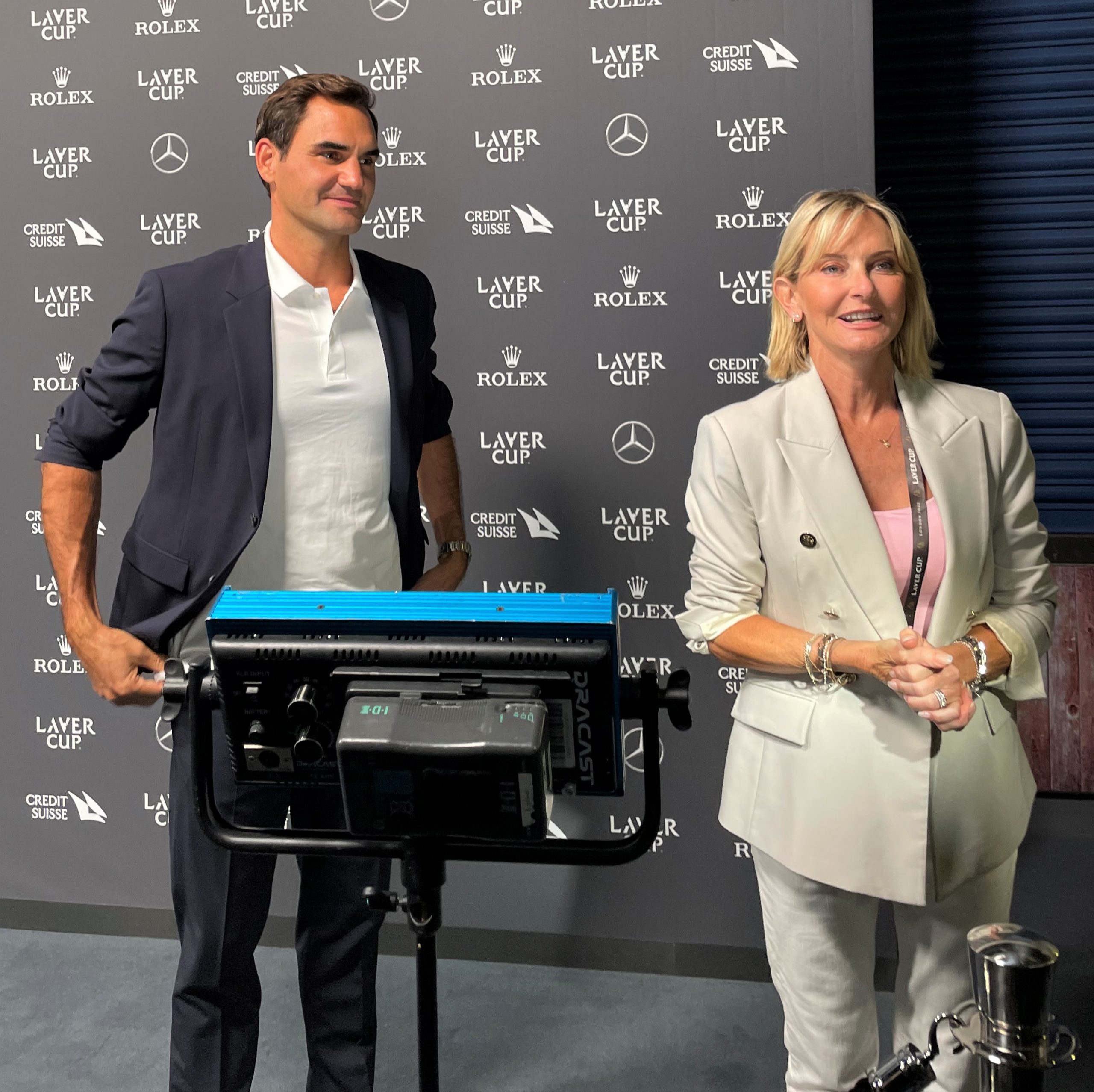 Above - Jacquie Beltrao at work with Roger Federer