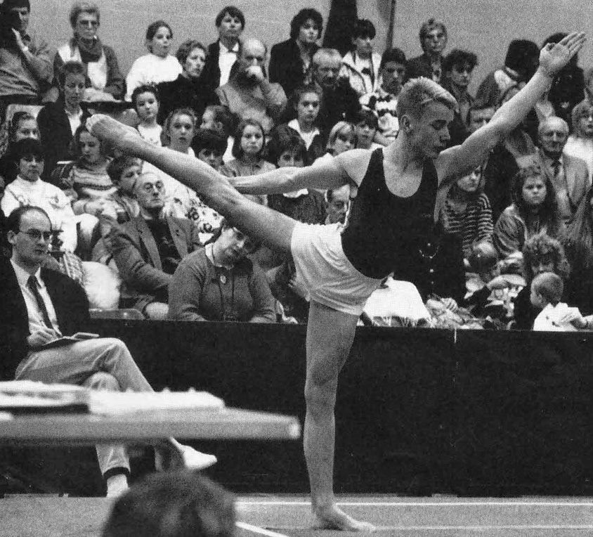 Kevin competing for GB V GER V SUI in 1991 - photo British Gymnastics