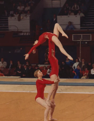 British Champions in 1985 - Denise Hargreaves, Fiona Morrison & Andrea Bell at the Nat West Display in 1987 - photo Alan Burrows