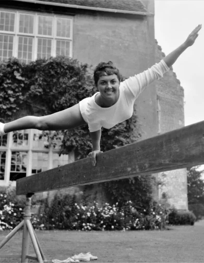 Mary McCarthy, seen here at Bisham Abbey in 1960 won the British beam title in 1964 Photo Alan Burrows