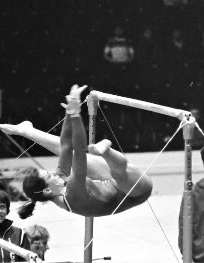Karen Leighton won the bars and floor titles in 1976, the floor in 1977 and the beam in 1978 - photo Jim Prestidge
